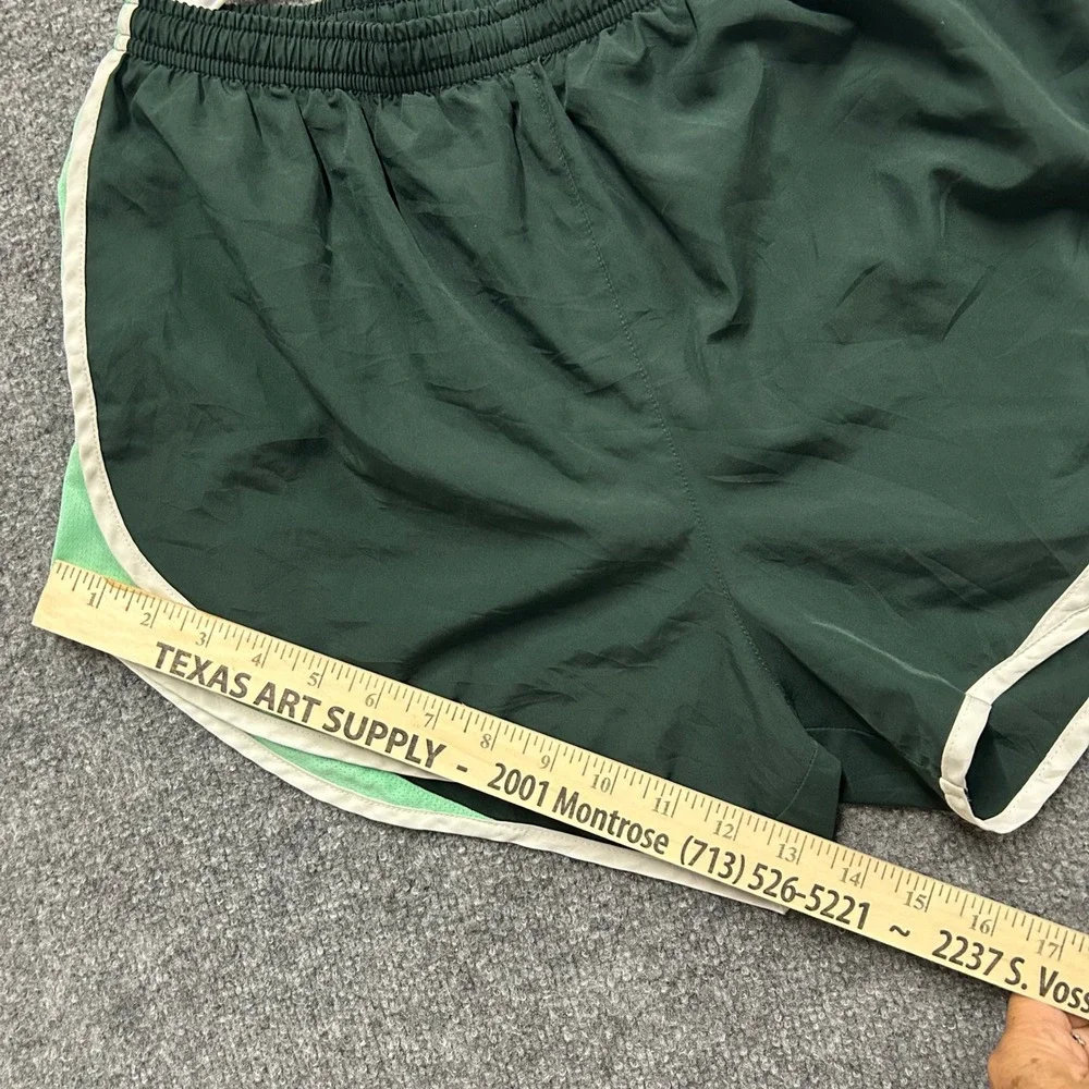 Nike Athletic Shorts Womens Size L Dark Green Dri-Fit Running Mesh Trim Workout